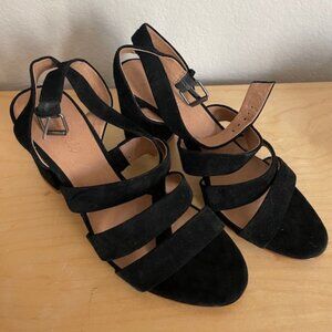 (SOLD) Madewell Maria Triple Strap Sandals Black Strappy Suede Block Heel 8.5